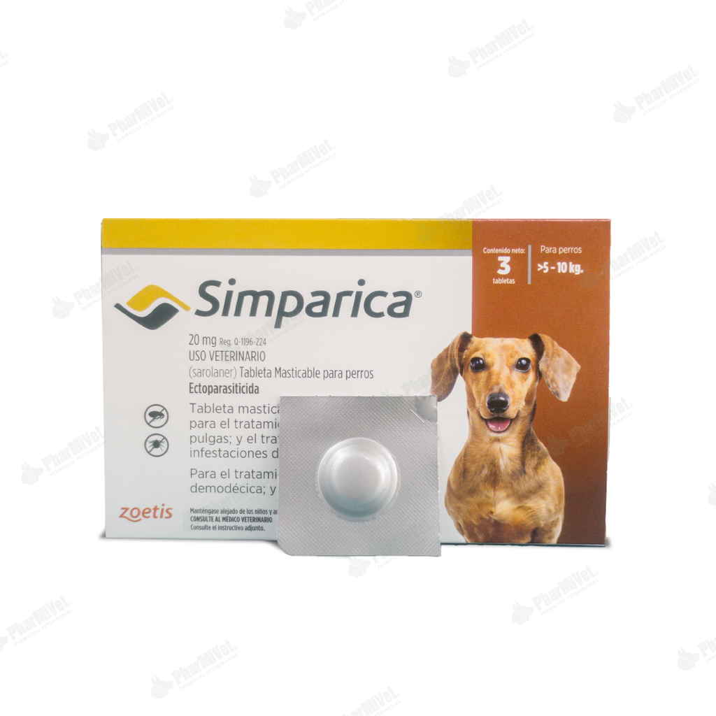 SIMPARICA 20 MG DE 5 - 10 KG X 3 TAB