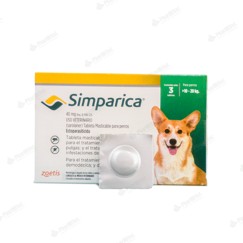 SIMPARICA 40 MG DE 10 - 20 KG X 3 TAB