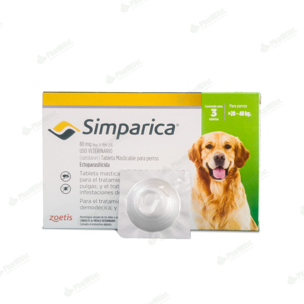 SIMPARICA 80 MG DE 20 - 40 KG X 3 TAB