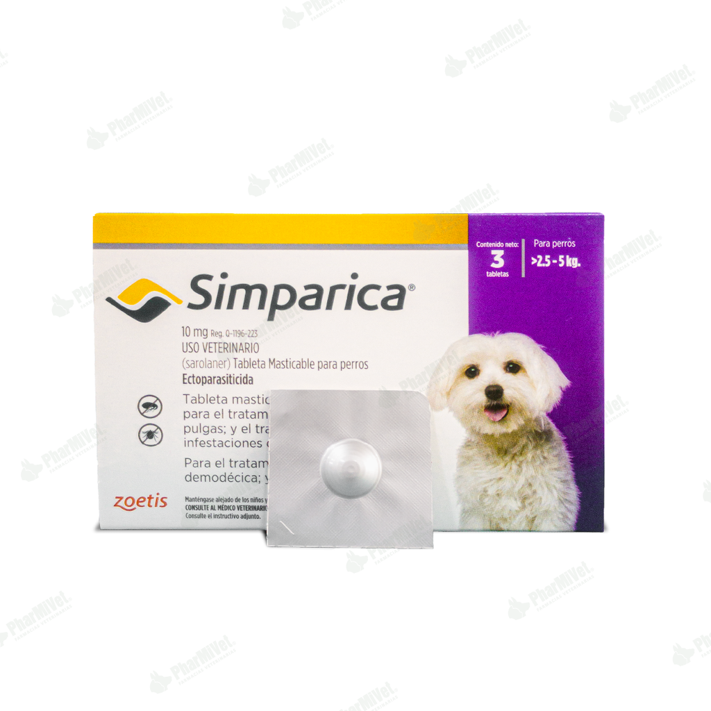 SIMPARICA 10 MG DE 2.5 - 5 KG X 3 TAB