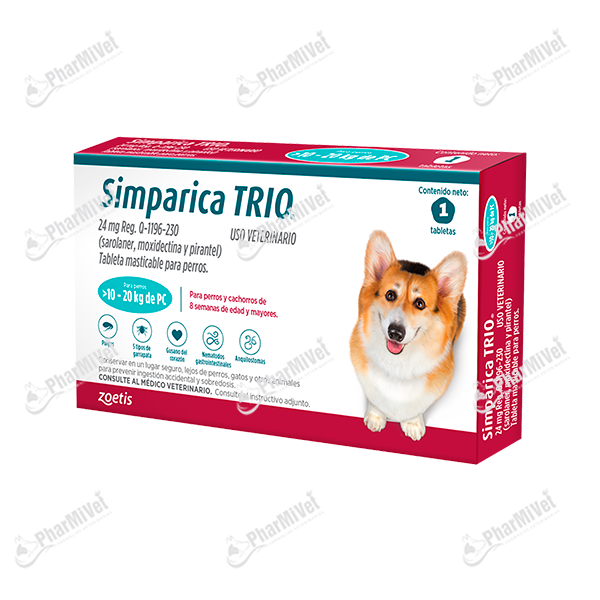 SIMPARICA TRIO 24 MG DE 10 - 20 KG X UNIDAD