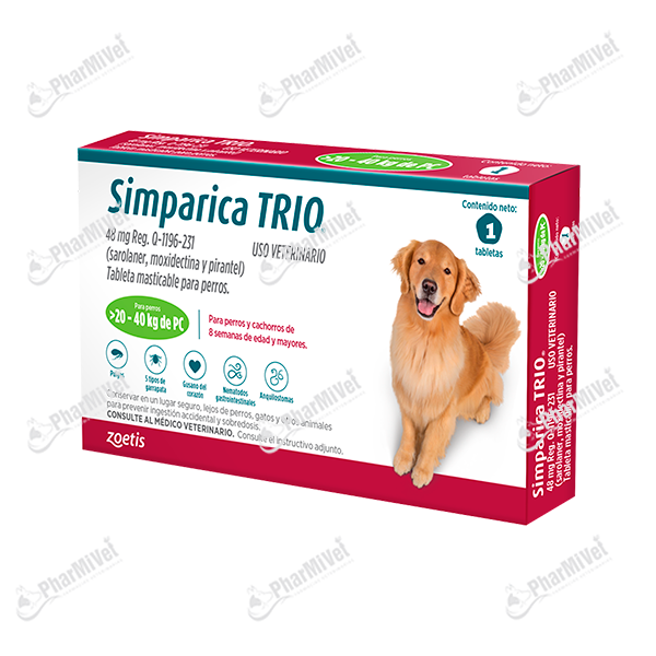 SIMPARICA TRIO 48 MG DE 20 - 40 KG X UNIDAD