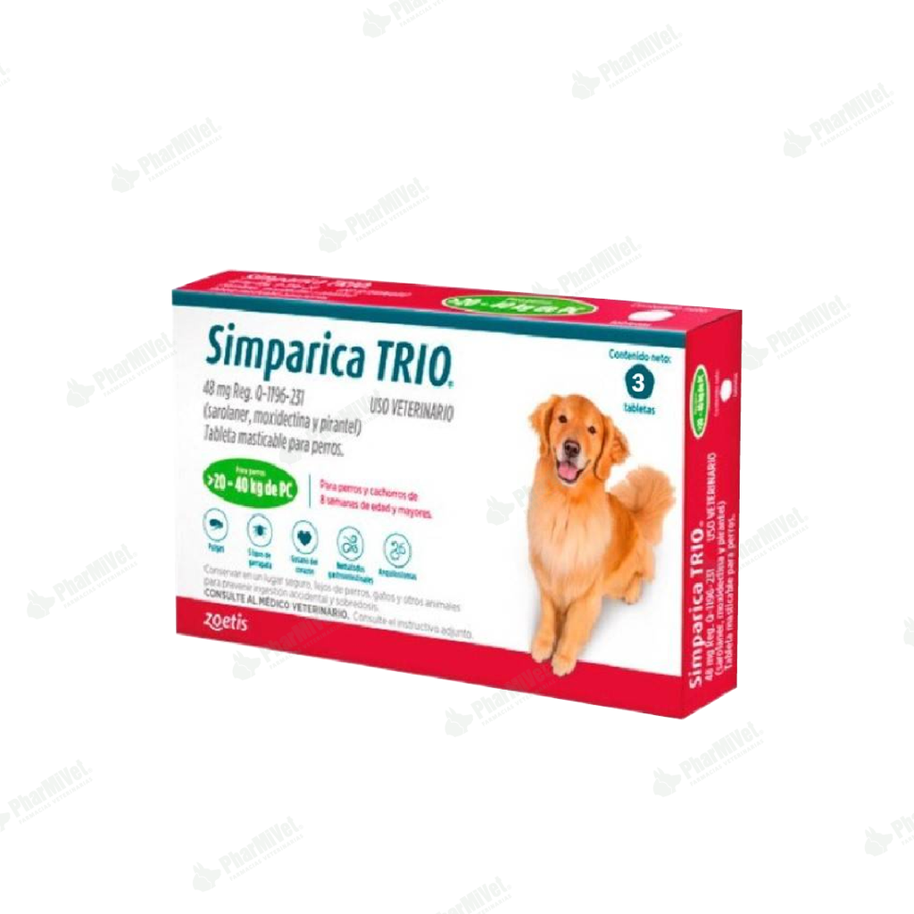 SIMPARICA TRIO 48 MG DE 20 - 40 KG X 3 TAB