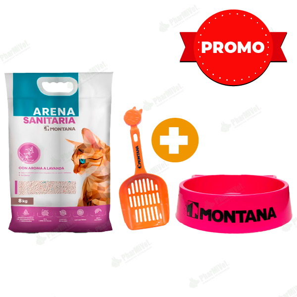 ARENA SANITARIA AROMA LAVANDA X 8 KG + PALA SANITARIA + COMEDERO