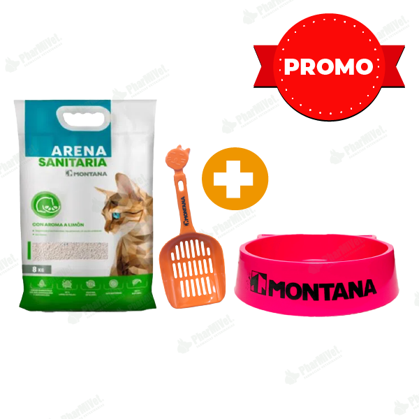 ARENA SANITARIA AROMA LIMON X 8 KG + PALA SANITARIA + COMEDERO